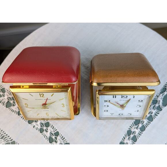 Vintage Phinney-Walker & Sloan Fold Up Hard Case Travel Alarm Clocks Lot of 2 - Picture 4 of 12